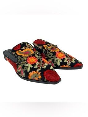 TSURU by MARIKO OIKAWA Embroidered Horsebit Mules Slides - Size 38 / 8 womens
